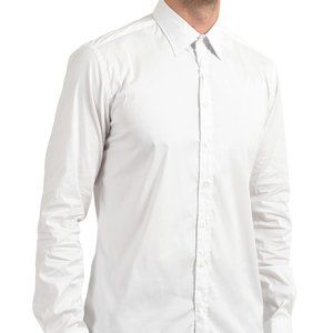 Malo Men Off White Stretch Long Sleeve Dress Shirt